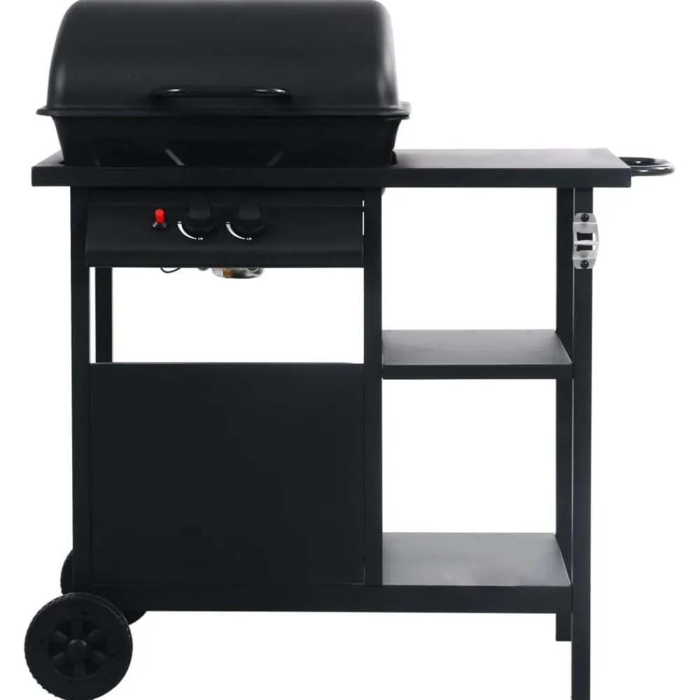 vidaXL Barbacoa portátil de gas con mesita de 3 estantes Negro Sale