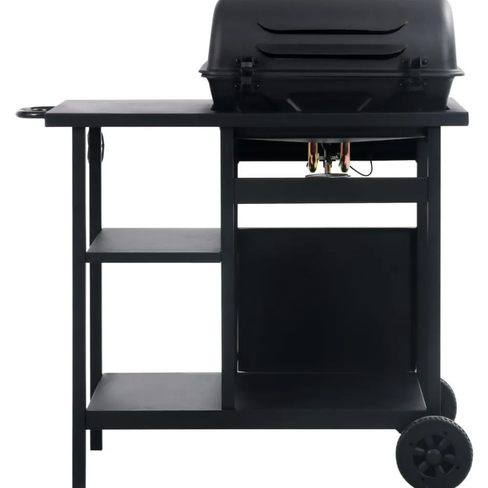 vidaXL Barbacoa portátil de gas con mesita de 3 estantes Negro Sale