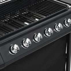 vidaXL Barbacoa portátil de gas con 6 zonas de cocción negra de acero Sale