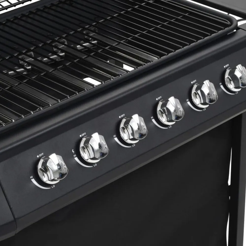 vidaXL Barbacoa portátil de gas con 6 zonas de cocción negra de acero Sale