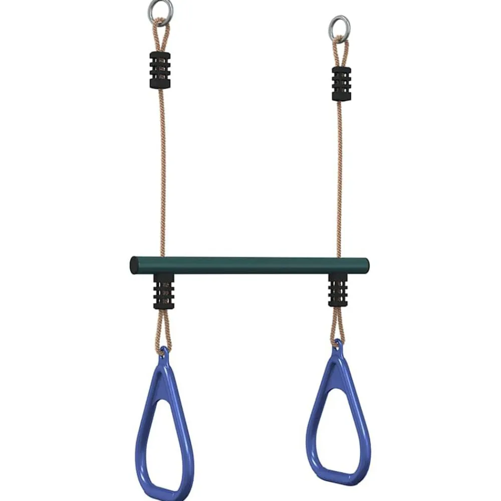 vidaXL Barra trapecio con anillas de gimnasia niños acero azul y verde Clearance