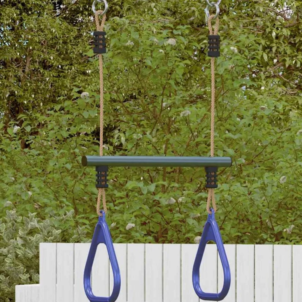 vidaXL Barra trapecio con anillas de gimnasia niños acero azul y verde Clearance