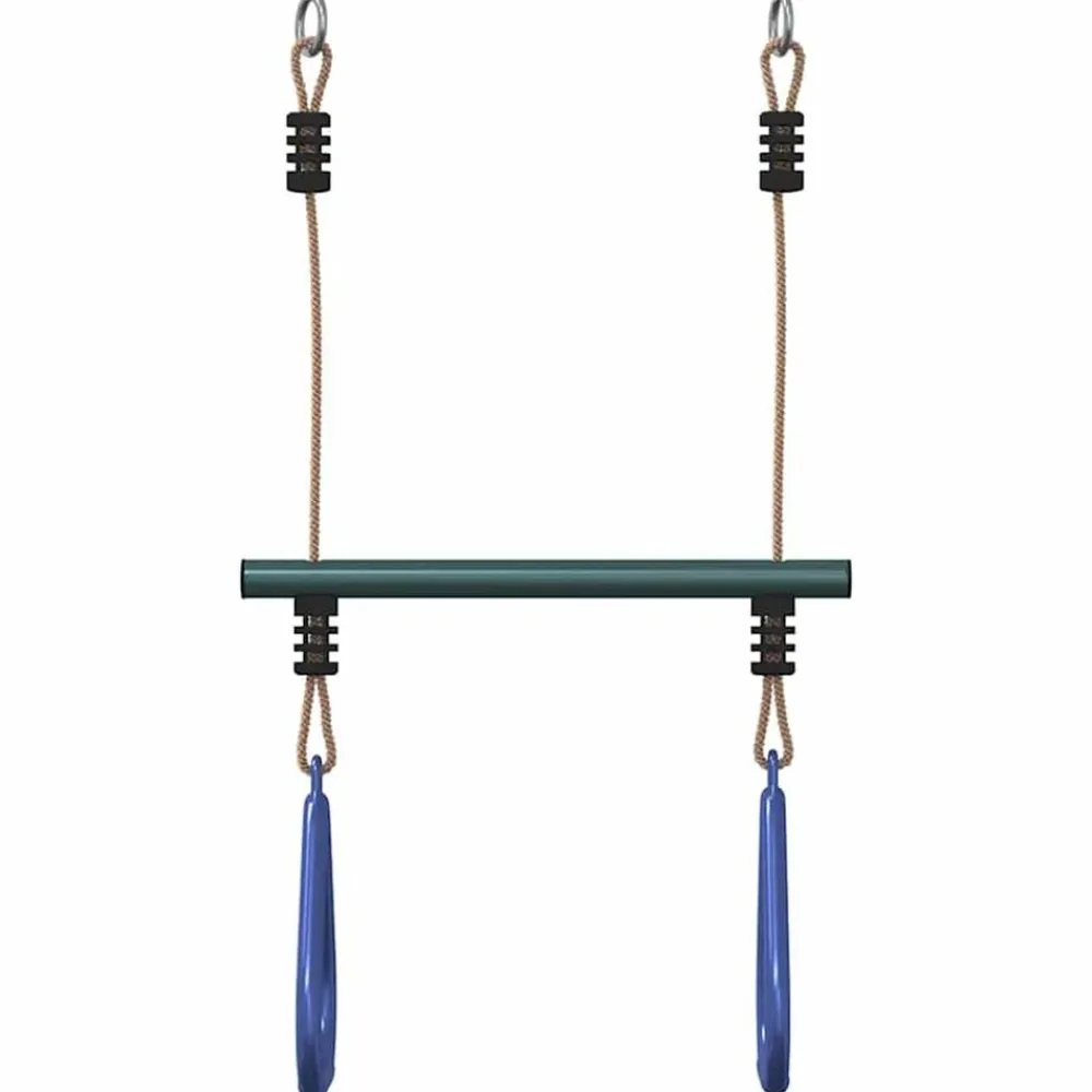 vidaXL Barra trapecio con anillas de gimnasia niños acero azul y verde Clearance