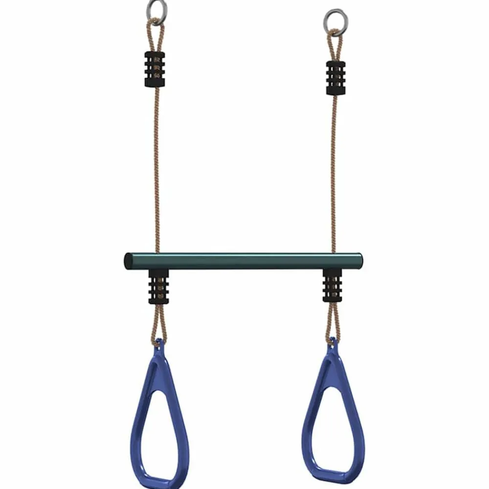 vidaXL Barra trapecio con anillas de gimnasia niños acero azul y verde Clearance
