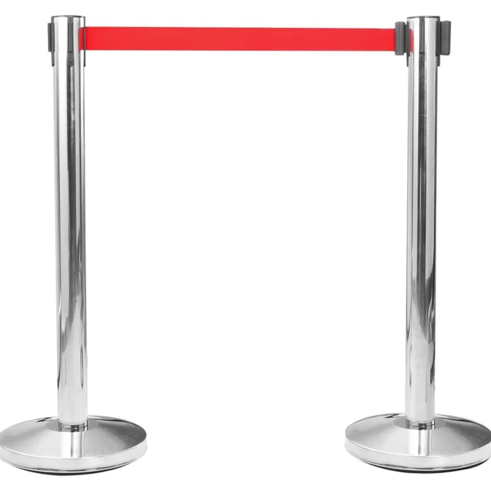 vidaXL Barrera de cinta tipo aeropuerto con soportes acero Plateado New