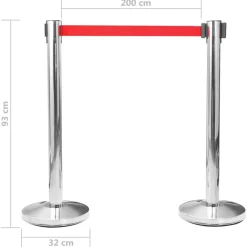 vidaXL Barrera de cinta tipo aeropuerto con soportes acero Plateado New