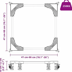 vidaXL Accesorios Para Electrodomésticos-Base para lavadora Manual Gris 66 x 66 x 12 cm Acero inoxidable
