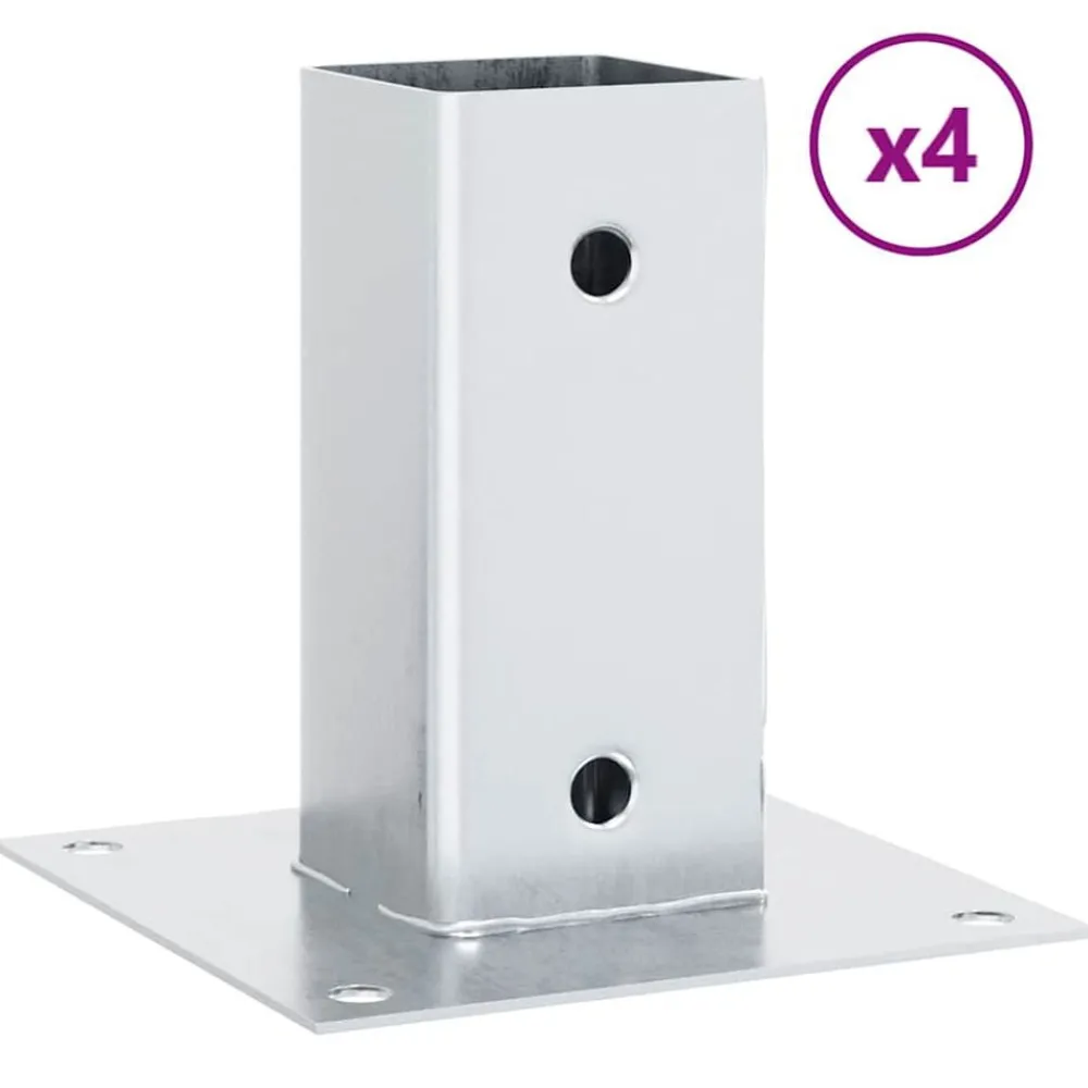 vidaXL Bases para postes cuadradas 4 uds. Plata 71x71 mm Plateado Best