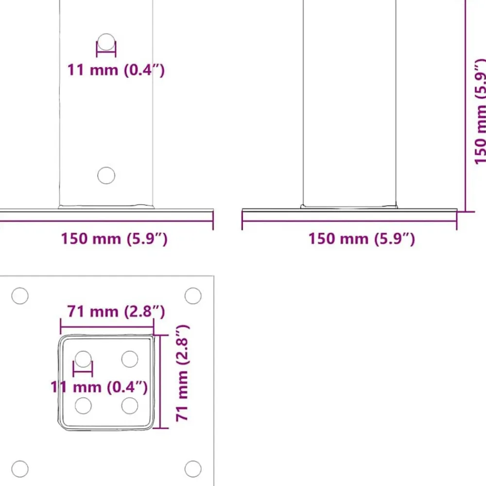vidaXL Bases para postes cuadradas 4 uds. Plata 71x71 mm Plateado Best