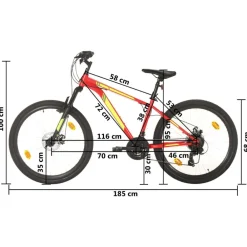 vidaXL Bicicleta montaña 21 velocidades 27,5 pulgadas rueda 38 cm Rojo Hot