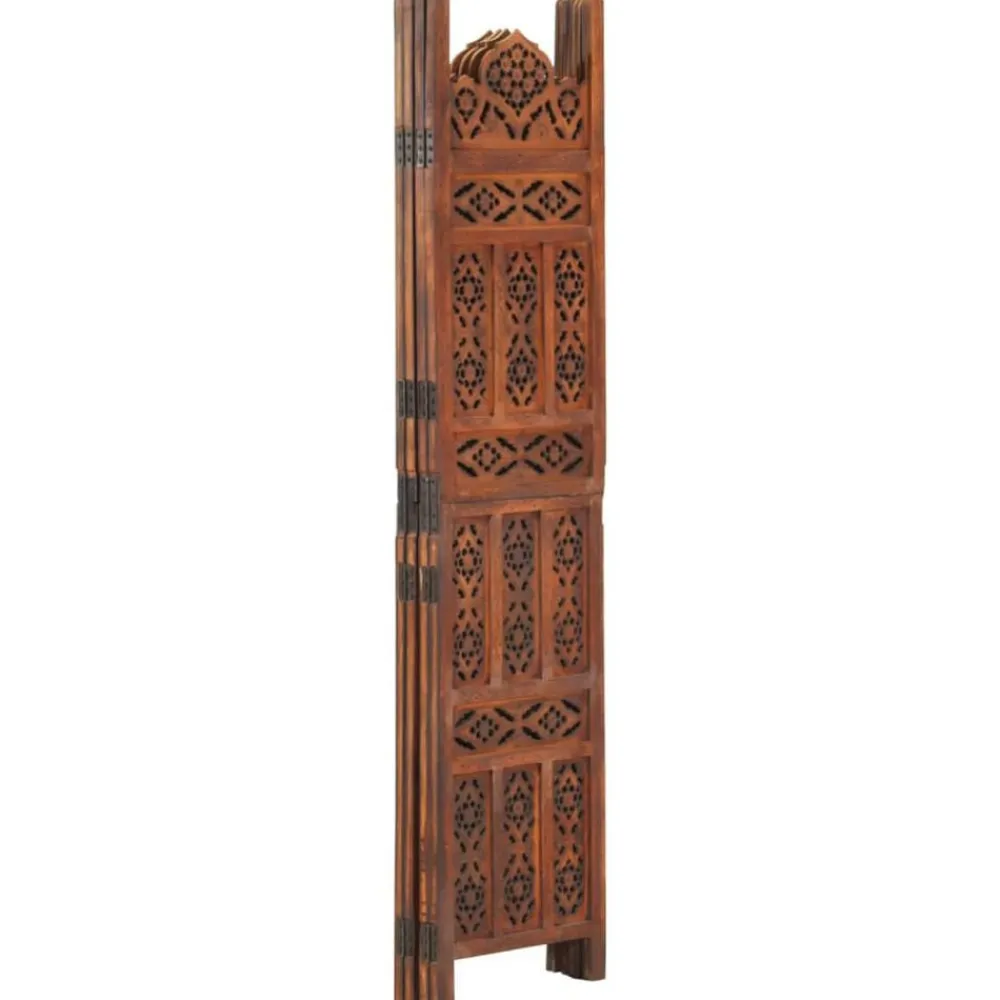 vidaXL Divisores De Ambientes-Biombo 4 paneles tallado a mano madera mango marrón 160x165 cm