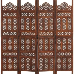 vidaXL Divisores De Ambientes-Biombo 4 paneles tallado a mano madera mango marrón 160x165 cm