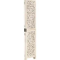 vidaXL Divisores De Ambientes-Biombo 3 paneles tallado a mano madera mango 120x165 cm