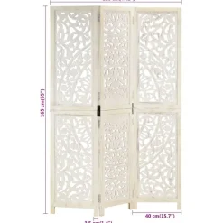 vidaXL Divisores De Ambientes-Biombo 3 paneles tallado a mano madera mango 120x165 cm