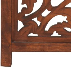 vidaXL Divisores De Ambientes-Biombo 3 paneles tallado a mano madera mango marrón 120x165 cm