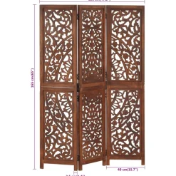 vidaXL Divisores De Ambientes-Biombo 3 paneles tallado a mano madera mango marrón 120x165 cm