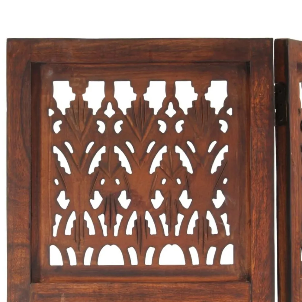 vidaXL Biombo 3 paneles tallado a mano madera mango marrón 120x165 cm Marrón Online