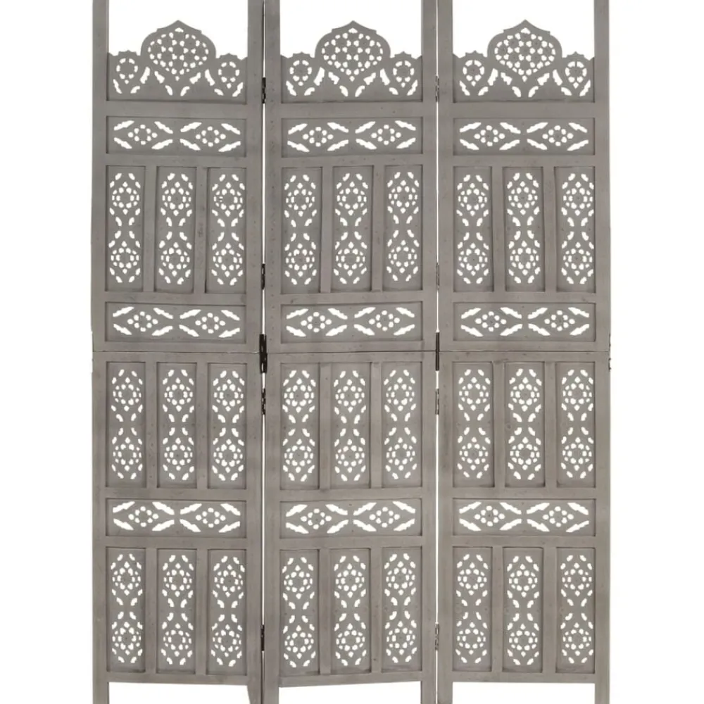 vidaXL Divisores De Ambientes-Biombo 3 paneles tallado a mano madera de mango 120x165 cm