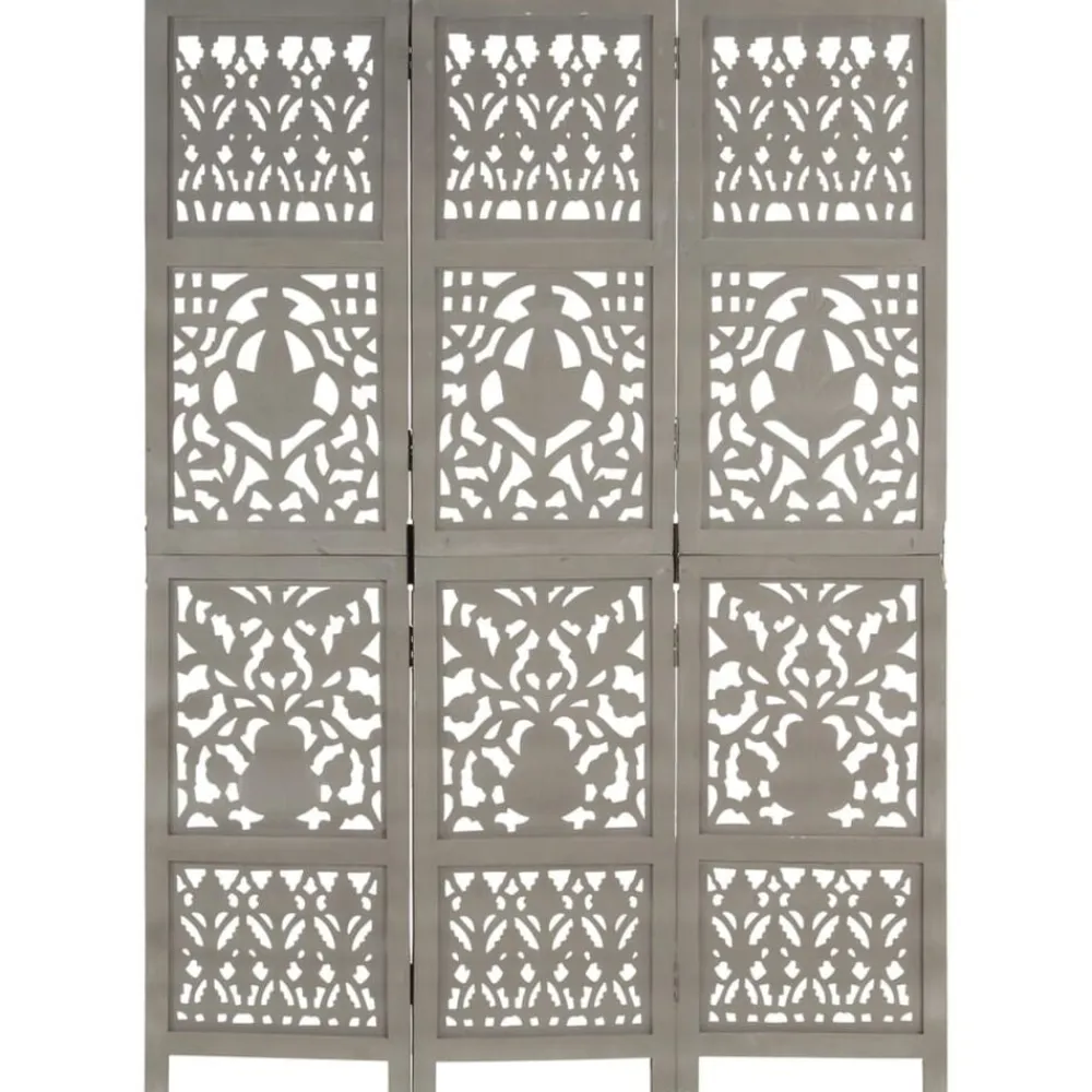 vidaXL Divisores De Ambientes-Biombo 3 paneles tallado a mano madera de mango 120x165 cm