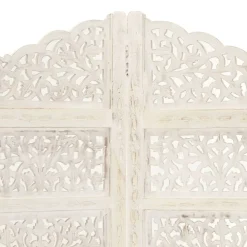 vidaXL Biombo 4 paneles tallado a mano madera mango 160x165 cm Blanco Sale