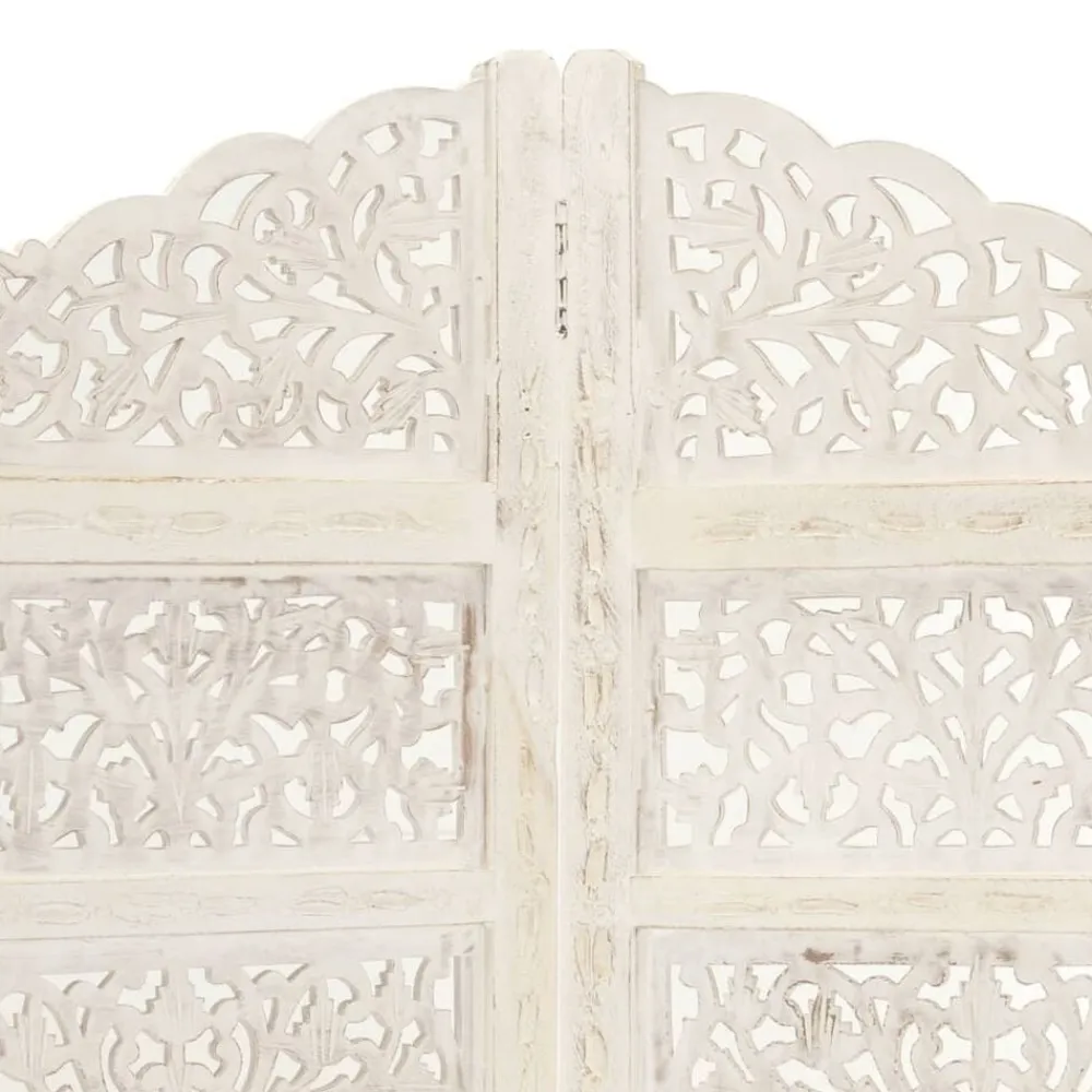 vidaXL Biombo 4 paneles tallado a mano madera mango 160x165 cm Blanco Sale