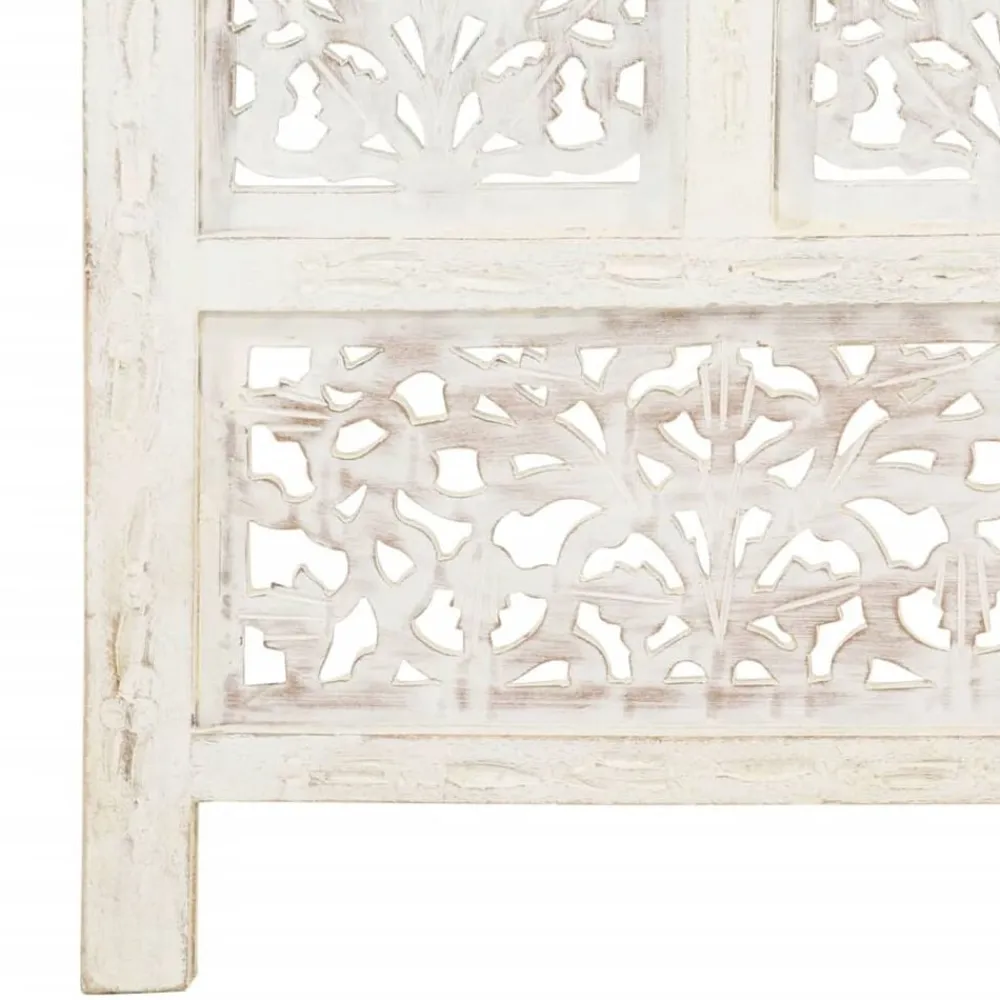 vidaXL Biombo 4 paneles tallado a mano madera mango 160x165 cm Blanco Sale