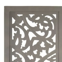 vidaXL Biombo 3 paneles tallado a mano madera de mango 120x165 cm Gris Sale