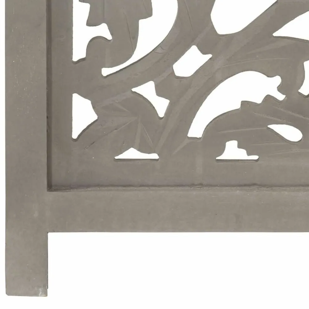 vidaXL Biombo 3 paneles tallado a mano madera de mango 120x165 cm Gris Sale
