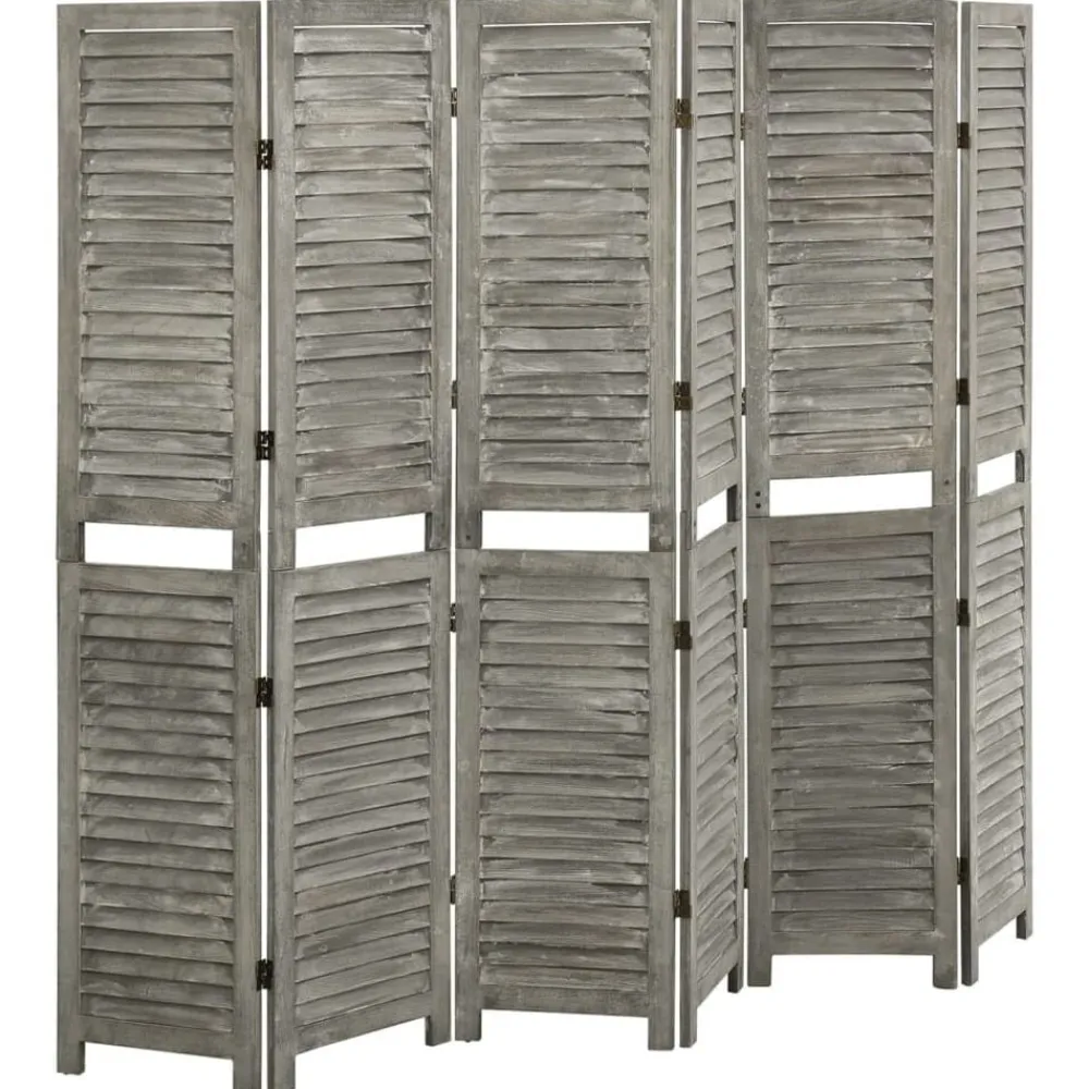 vidaXL Biombo de 6 paneles de madera maciza gris 214x166 cm Sale