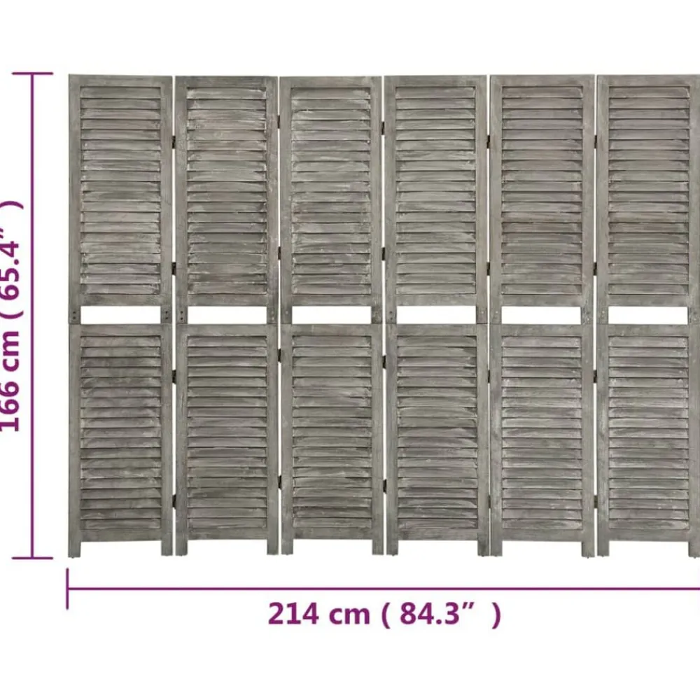 vidaXL Biombo de 6 paneles de madera maciza gris 214x166 cm Sale