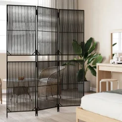 vidaXL Biombo de 3 paneles ratán sintético Negro New