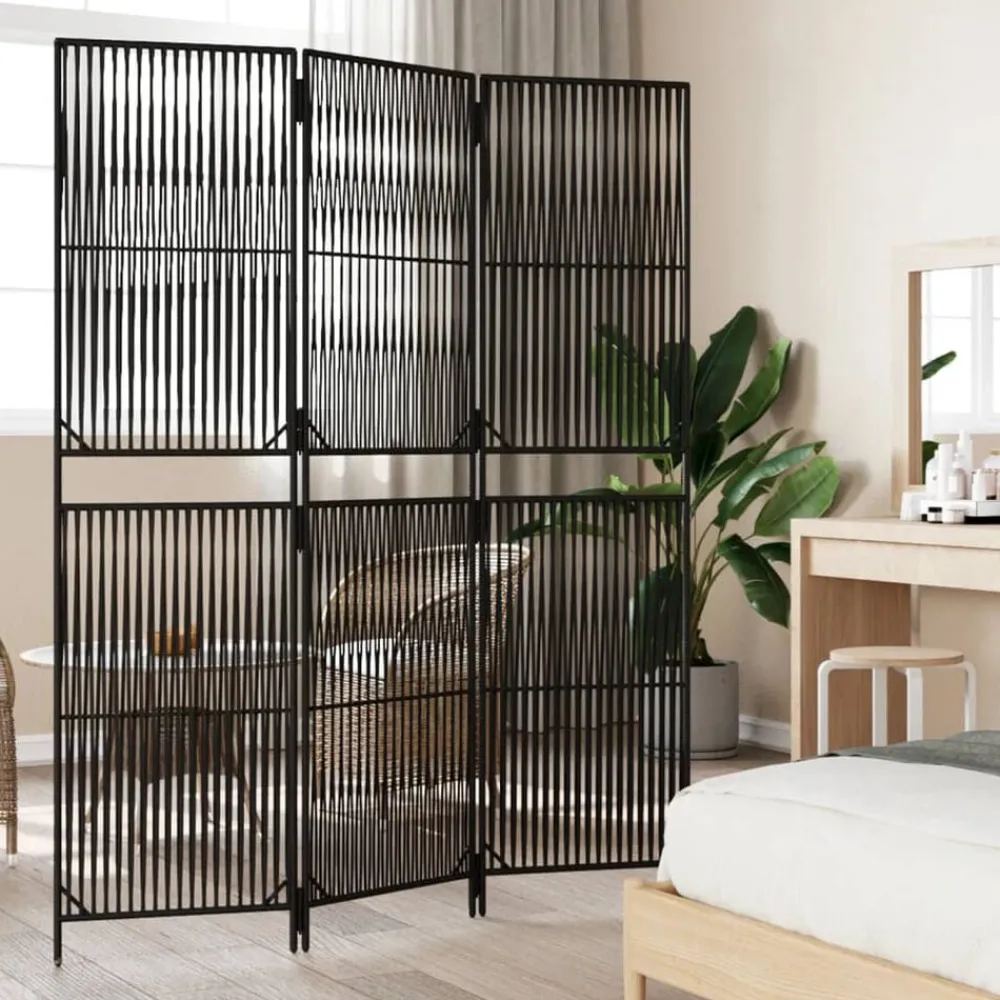 vidaXL Biombo de 3 paneles ratán sintético Negro New