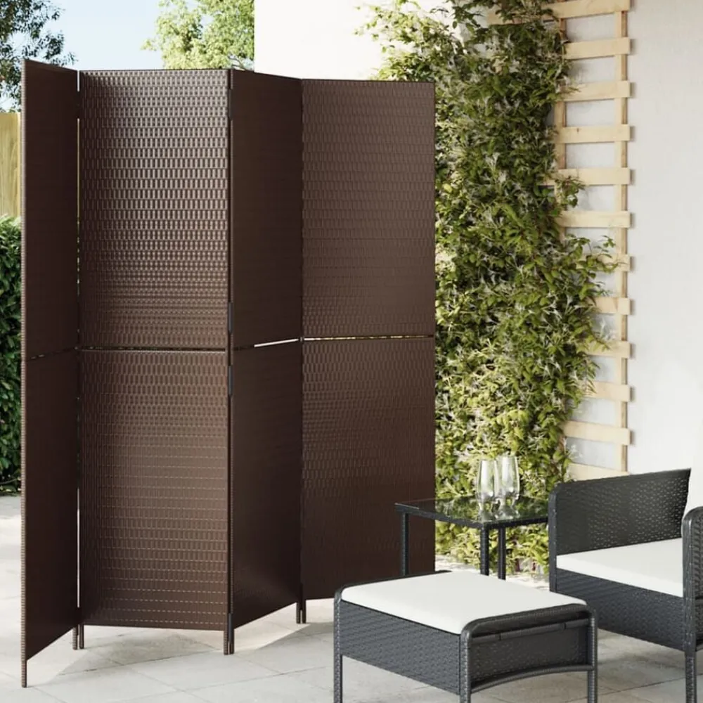 vidaXL Biombo de 4 paneles ratán sintético marrón Marrón Clearance