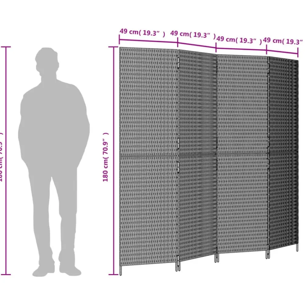 vidaXL Biombo de 4 paneles ratán sintético marrón Marrón Clearance