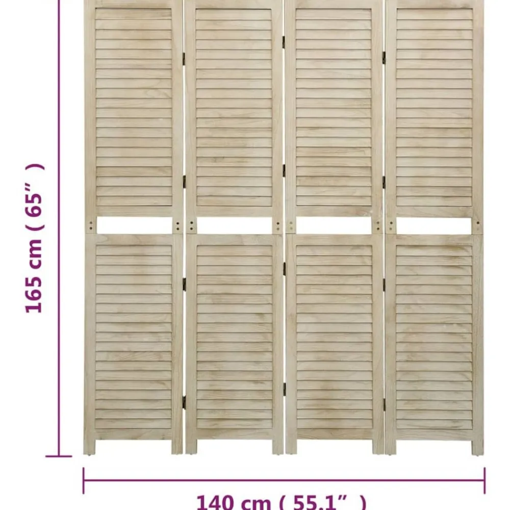 vidaXL Biombo de 4 paneles de madera maciza de paulownia 140x165 cm Discount