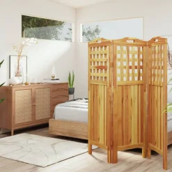 vidaXL Divisores De Ambientes-Biombo de 3 paneles de madera maciza de acacia 121,5x2x115 cm