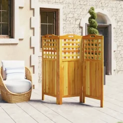 vidaXL Divisores De Ambientes-Biombo de 3 paneles de madera maciza de acacia 121,5x2x115 cm