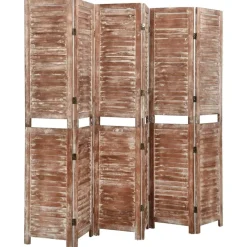 vidaXL Divisores De Ambientes-Biombo de 6 paneles madera maciza de paulownia marrón 210x165cm