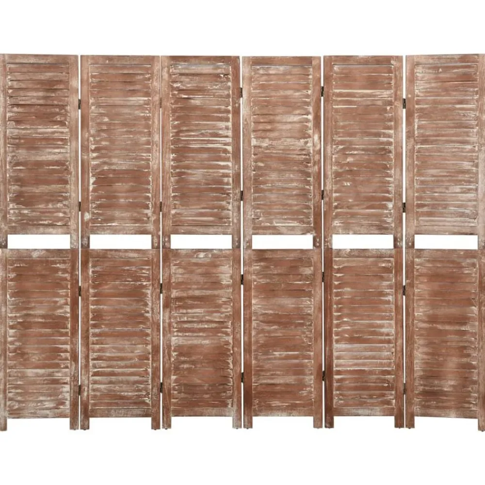 vidaXL Divisores De Ambientes-Biombo de 6 paneles madera maciza de paulownia marrón 210x165cm