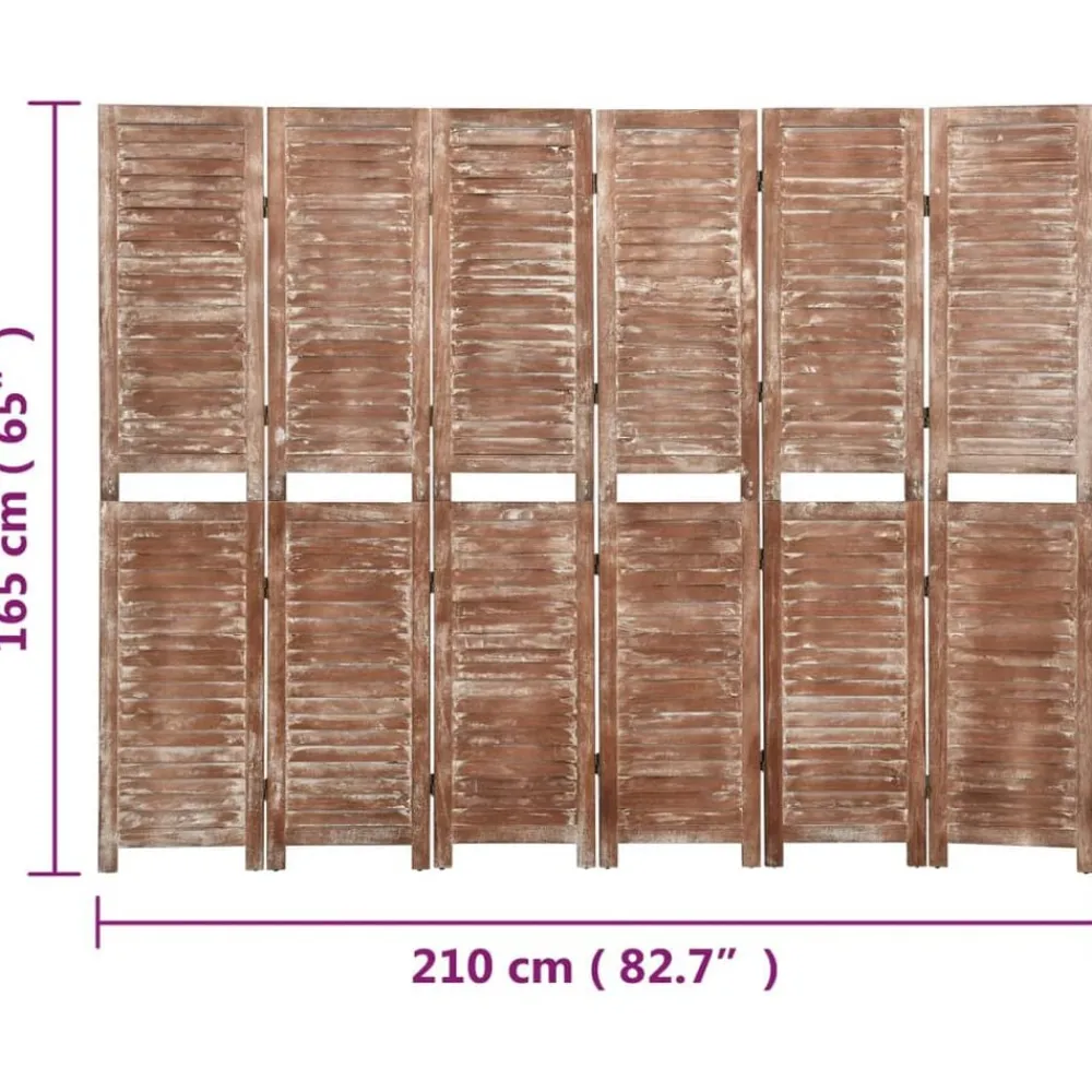 vidaXL Divisores De Ambientes-Biombo de 6 paneles madera maciza de paulownia marrón 210x165cm