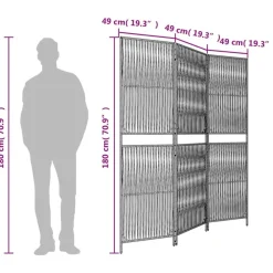 vidaXL Biombo de 3 paneles ratán sintético marrón Marrón