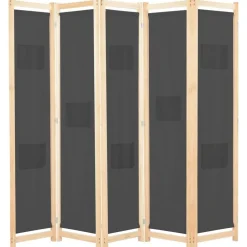 vidaXL Divisores De Ambientes-Biombo divisor 5 paneles de tela gris 200x170x4 cm