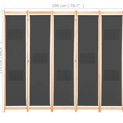 vidaXL Divisores De Ambientes-Biombo divisor 5 paneles de tela gris 200x170x4 cm
