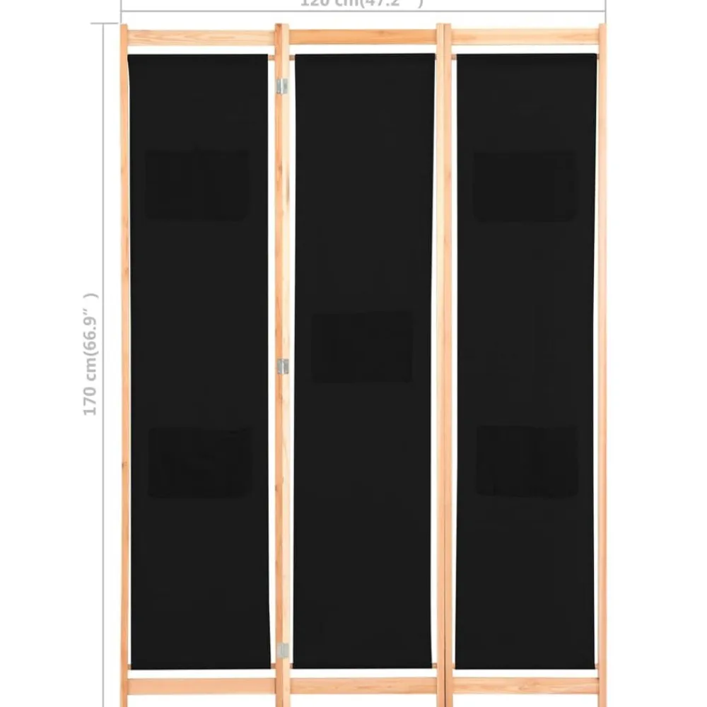 vidaXL Biombo divisor 3 paneles de tela negro 120x170x4 cm Outlet