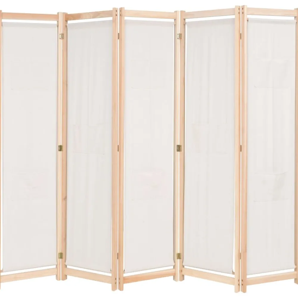 vidaXL Biombo divisor 5 paneles de tela crema 200x170x4 cm Hot