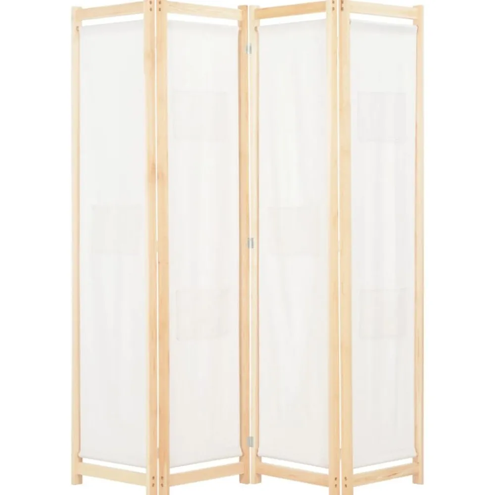 vidaXL Divisores De Ambientes-Biombo divisor de 4 paneles de tela color crema 160x170x4 cm