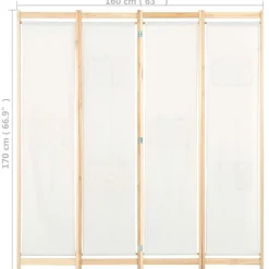 vidaXL Divisores De Ambientes-Biombo divisor de 4 paneles de tela color crema 160x170x4 cm
