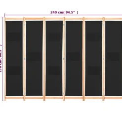vidaXL Biombo divisor de 6 paneles de tela negro 240x170x4 cm Online