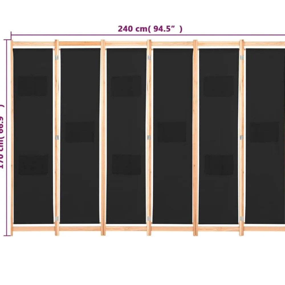 vidaXL Biombo divisor de 6 paneles de tela negro 240x170x4 cm Online