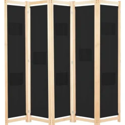 vidaXL Biombo divisor de 5 paneles de tela negro 200x170x4 cm Discount